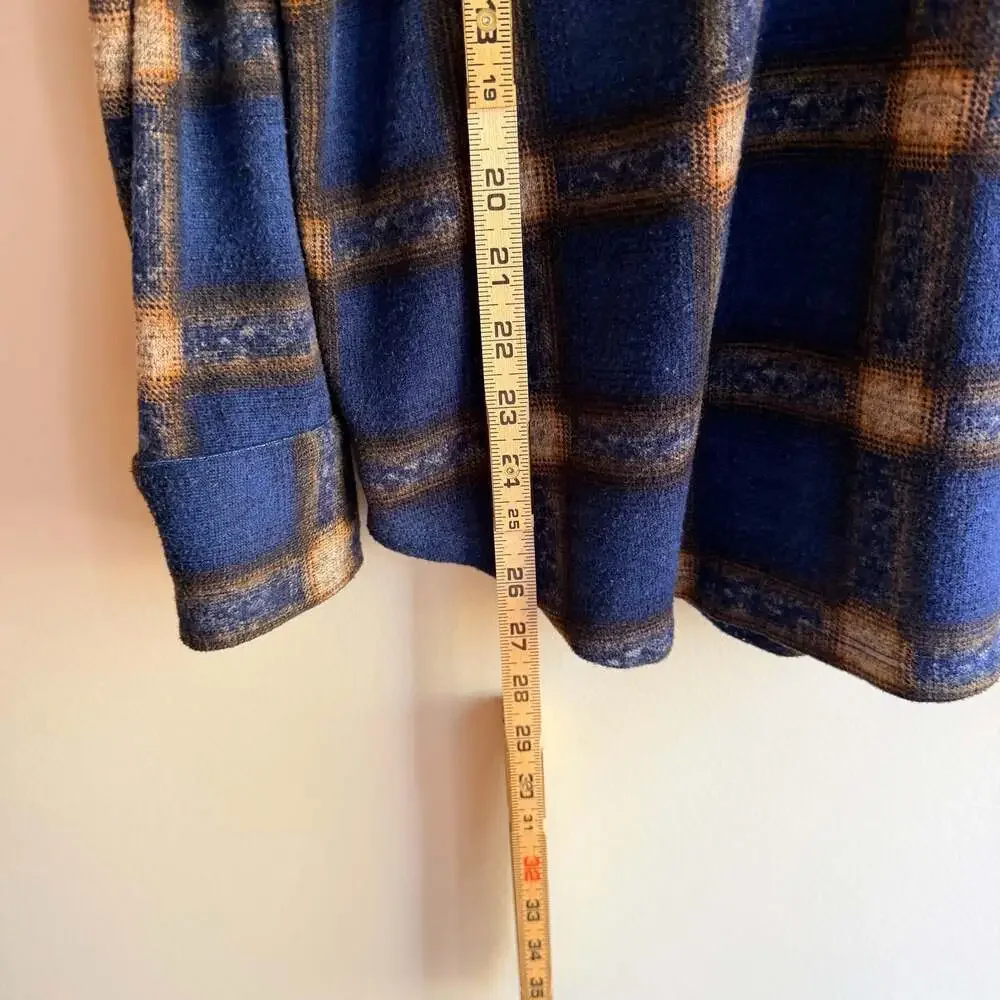 BCX Oversized Blue and Brown Plaid Button-Up Flannel Shacket- Size Small - Picture 4 of 7